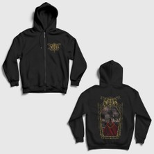 Presmono Unisex Siyah La France Des Maudits Seth Sırt Baskılı Fermuarlı Kapüşonlu Sweatshirt