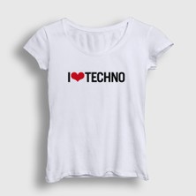 Presmono Kadın Beyaz I Love Techno T-Shirt