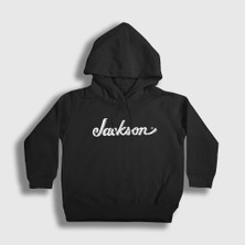 Presmono Unisex Çocuk Siyah Logo Jackson Hediye Gitar Kapüşonlu Sweatshirt