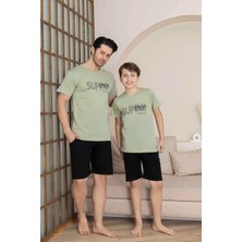 Baba Oğul Kombin Alk Üst Kısa Kollu Bermuda Boy Şortlu Bisiklet Yaka Pijama TAKIMI-4008