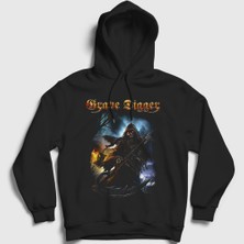 Presmono Unisex Siyah Grim Reaper Grave Digger Kapüşonlu Sweatshirt