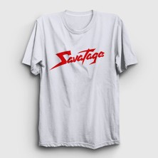 Presmono Unisex Beyaz Logo Metal Savatage T-Shirt