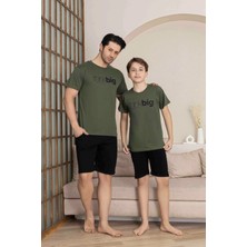 Baba Oğul Kombin Alk Üst Kısa Kollu Bermuda Boy Şortlu Bisiklet Yaka Pijama TAKIMI-4006