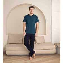 Erkek Kısa Kollu Dügmeli Yaka Uzun Alt Penye Kumaş Orta Kalın Pijama TAKIMI-5313