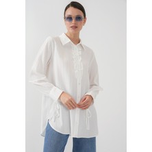 Fırfırlı Uzun Gömlek Tunik 5953 - Beyaz