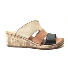 Onlo Ayakkabı K-2 Hakiki Deri Taba Anatomik Dolgu Topuklu Kadın Terlik