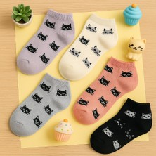 Batushe 5'li Paket- Kedi Desenli Çocuk Çorabı -Kısa Çocuk Çorabı-Bebek - Kedili