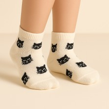Batushe 5'li Paket- Kedi Desenli Çocuk Çorabı -Kısa Çocuk Çorabı-Bebek - Kedili
