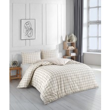 Uykulife Sütlü Kahve Ekose Tek Kişilik Lastikli Çarşaflı Nevresim Takımı