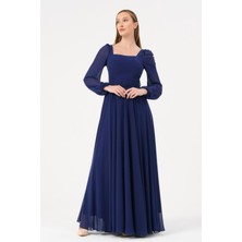 Dans Kare Yaka Şifon Abiye ELBISE-1555