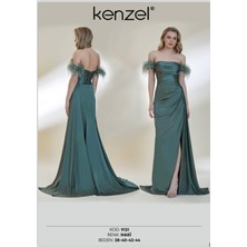 Kenzel Kolları Otriş Detaylı Saten Abiye ELBISE-9121