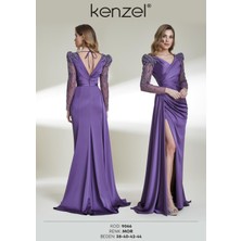 Kenzel Kolları Taş Detaylı Saten Abiye ELBISE-9066