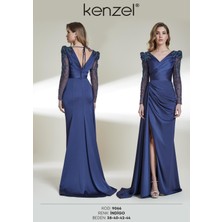 Kenzel Kolları Taş Detaylı Saten Abiye ELBISE-9066