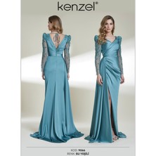 Kenzel Kolları Taş Detaylı Saten Abiye ELBISE-9066