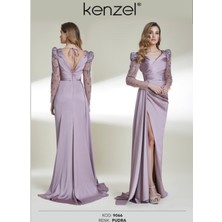 Kenzel Kolları Taş Detaylı Saten Abiye ELBISE-9066