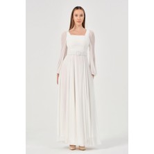 Dans Kare Yaka Şifon Abiye ELBISE-1555