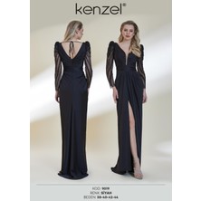 Kenzel Kolları Taş Detaylı Saten Abiye ELBISE-9019
