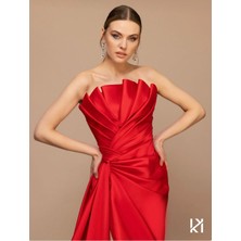 Kenzel Yaka Drape Detaylı Tafta Abiye ELBISE-7084
