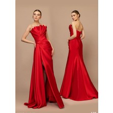 Kenzel Yaka Drape Detaylı Tafta Abiye ELBISE-7084