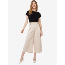 Kadın Yüksek Bel Tokalı Kemer Görünümü Wide-Leg (Geniş Paça) Palazzo Pantolon