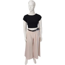 Kadın Kemerli Wide Leg (Geniş Paça) Belinde Gizli Fermuarlı Palazzo Etek Pantolon