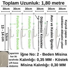 Eagenset  Silikon Balıklı Çapari 5.5 cm (2 Adet) Silikon At Çek Takımı Beyaz Fosforlu Glow Gözler ve Fosforlu Glow Boncuklu