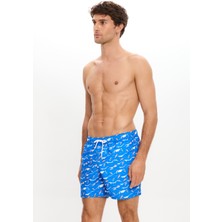 Surf Desenli Deniz Şortu Cepli Fileli Astarlı Hızlı Kuruyan Su Itici Orta Boy 25SM109ST