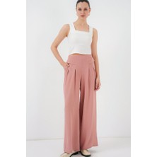 Modamuvo Geniş Paça Pileli Pantolon 6718 - Gül Kurusu