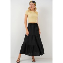 Gökyüzü Moda Ayrobin Uzun Etek 8048 - Siyah