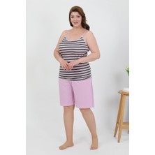 Moda Serdem Kadın Büyük Beden Ip Askılı Penye Şortlu Takım Lila 202508