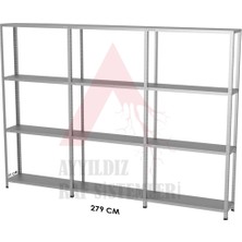 4 Katlı 3'lü Gri Renk Çelik Raf - Depo, Arşiv, Kiler, Dosya, Dosya Rafı 31X93 CM-200 cm