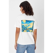Yapay Zeka Tasarım Sırt Aplike Özel Baskılı %100 Pamuklu Penye Regular Fit T-Shirt (Vangogh)