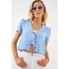Alinn Butikk Kısa Kol Crop Bluz 958 - Mavi