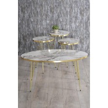 Zigon Sehpa ve Orta Sehpa Elips Gold Metal Ayak Gold Efes Set