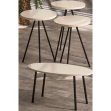 Zigon Sehpa ve Orta Sehpa Set Metal Elips Krem