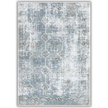 The Reef Design Mavi Eskitme Kilim Desenli Halı Dijital Baskılı Dokuma Kaymaz Tabanlı Yıkanabilir Antialerjik Oturma Odası Halısı