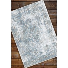 The Reef Design Mavi Eskitme Kilim Desenli Halı Dijital Baskılı Dokuma Kaymaz Tabanlı Yıkanabilir Antialerjik Oturma Odası Halısı