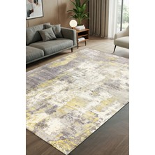 The Reef Design Gri Sarı Modern Soyut Desenli Halı Dijital Baskılı Dokuma Kaymaz Tabanlı Yıkanabilir Antialerjik Ofis Halısı
