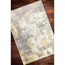 The Reef Design Gri Sarı Modern Soyut Desenli Halı Dijital Baskılı Dokuma Kaymaz Tabanlı Yıkanabilir Antialerjik Ofis Halısı