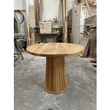 Emel Ahşap Silindir-Konik Ayaklı %100 Doğal Ahşap Yuvarlak Masa, 90 Cm,yemek-Mutfak Masası