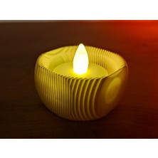 Mini Şamdan Mumluk Decor Mum Dahil Ahşap Renk Masa Dekor