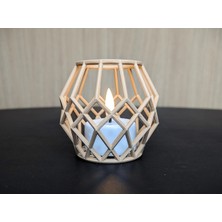 Geometrik Ahşap Doğal Pla Bakı Mumluk Şamdan Mum LED