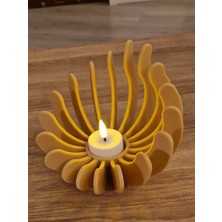 Tealight Ahşap Dokulu Doğal Malzeme LED Mumluk Masa Dekoru Süs Eşyası