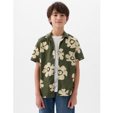 Gap Erkek Çocuk Haki Keten Karışımlı Desenli Gömlek