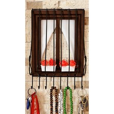 Royal Hediyelik 21X16CM Dekoratif Ahşap Pencere Modelli, Çiçek Saksılı, Uğur Böcekli, Duvar Anahtarlığı