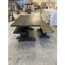 Emel Ahşap Masif Doğal Ahşap Aslan Ayaklı Kütük Masa (190X90CM) ve Bench (2 Adet 160X43 Cm)