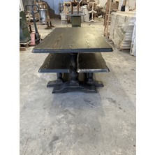 Emel Ahşap Masif Doğal Ahşap Aslan Ayaklı Kütük Masa (160X90 Cm) ve Bench (2 Adet 140X43 Cm)