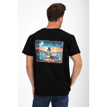Erkek Yapay Zeka Tasarım Sırt Aplike Özel Baskılı %100 Pamuklu Penye Regular Fit T-Shirt (Kızkulesi)