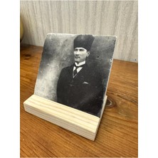 Atatürk Baskılı Taş Masa Üstü Tablo Dekor 10X10CM - Tablo - Dekor
