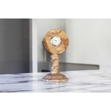 UltraNova Doğal Taş Mermer Masaüstü Saat, Romen Rakamlı, Bej Kahve, Dekoratif ve Kaliteli Tasarım